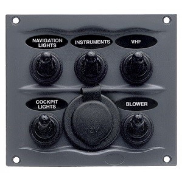 Black Waterproof Panel with 5 Switches Part # 900-5WPS