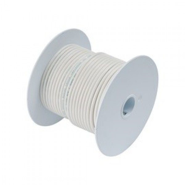 Tinned Copper Wire, 18 AWG (0.8mm²), White - 35ft Part # 180903